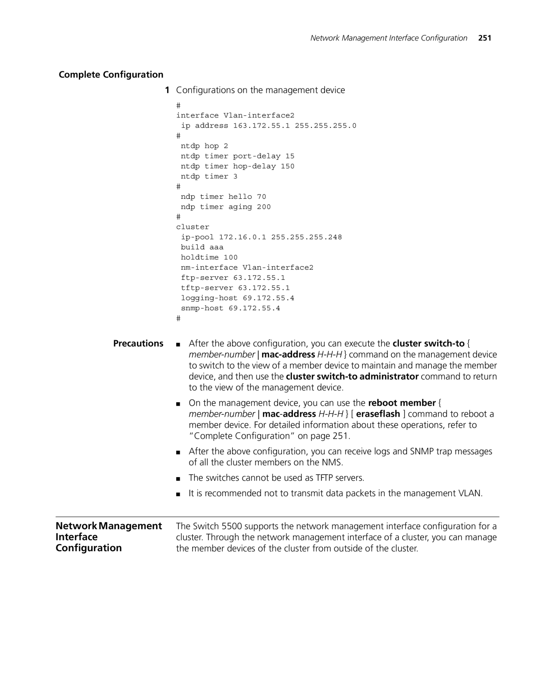 3Com 4200G, 5500G, 4210 manual Configurations on the management device, Precautions 