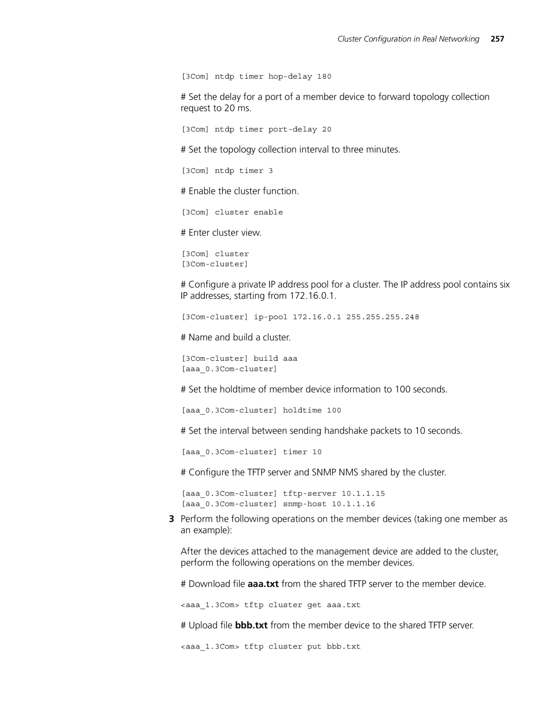 3Com 5500G, 4210, 4200G manual Aaa0.3Com-cluster tftp-server Aaa0.3Com-cluster snmp-host 