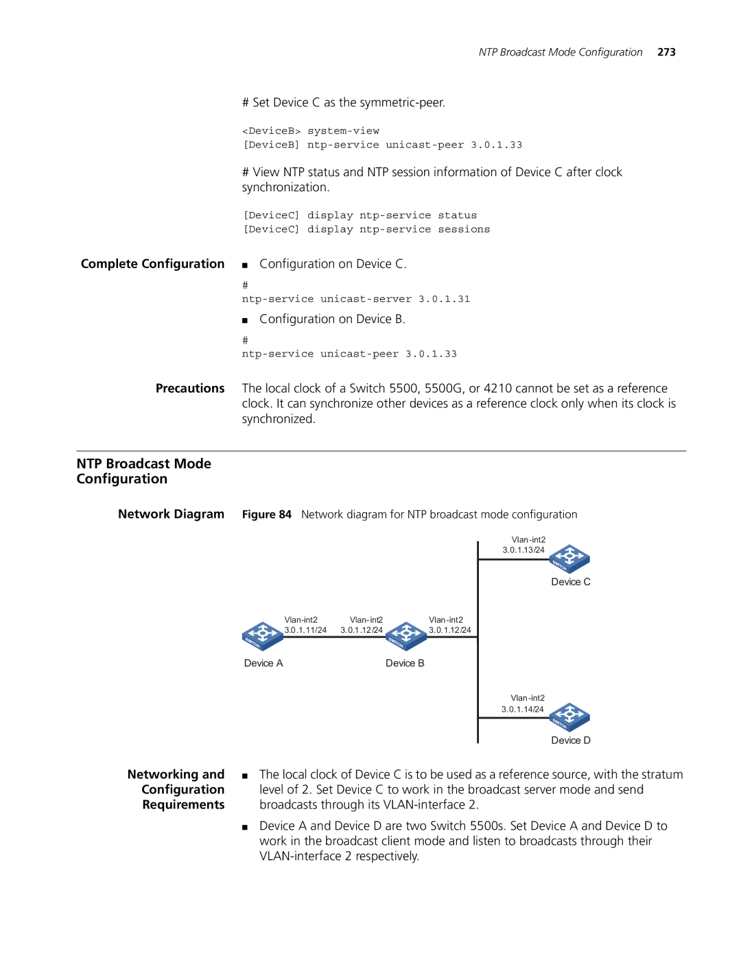 3Com 5500G, 4210, 4200G manual NTP Broadcast Mode Configuration 