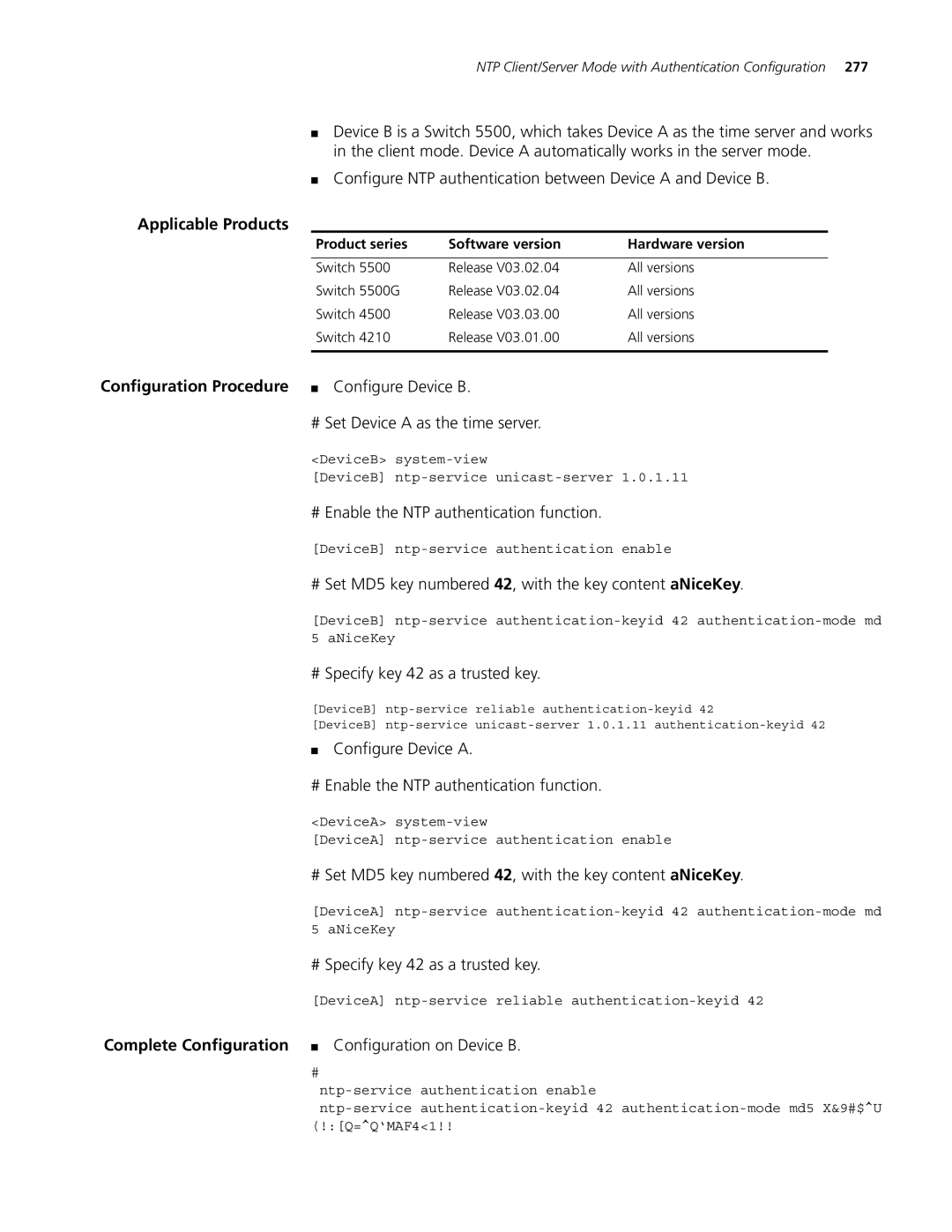 3Com 5500G, 4210, 4200G manual Configuration Procedure Configure Device B 