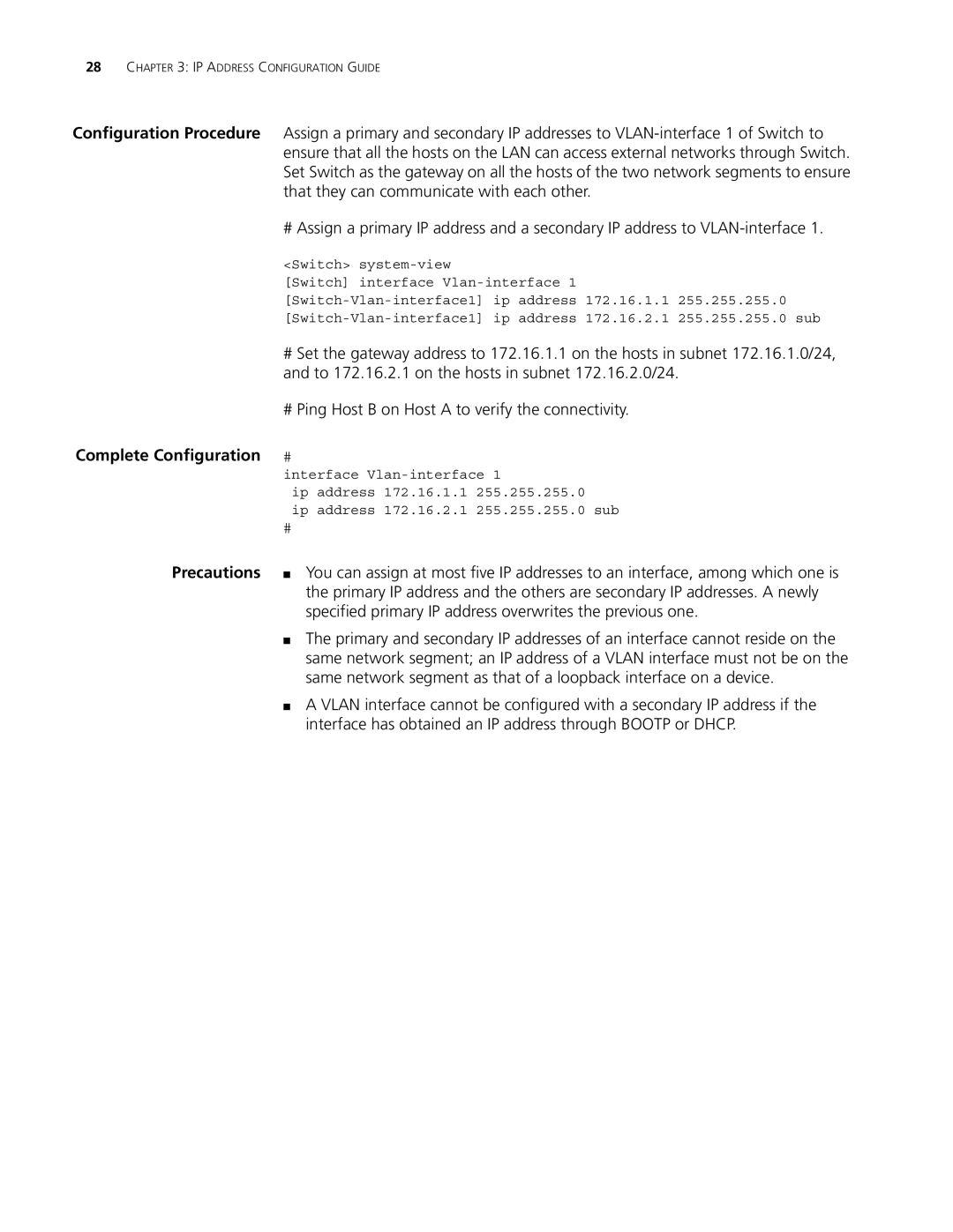 3Com 5500G, 4210, 4200G That they can communicate with each other, To 172.16.2.1 on the hosts in subnet 172.16.2.0/24 