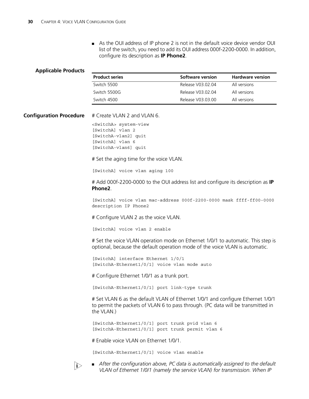 3Com 4210, 5500G, 4200G manual Configuration Procedure # Create Vlan 2 and Vlan, # Set the aging time for the voice Vlan 