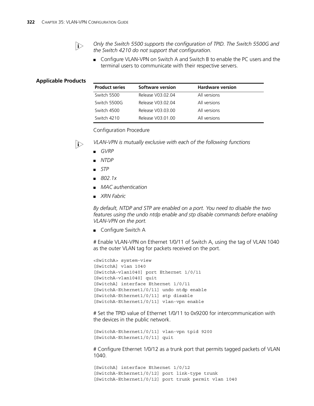 3Com 4210, 5500G, 4200G manual Configuration Procedure, Gvrp Ntdp STP 