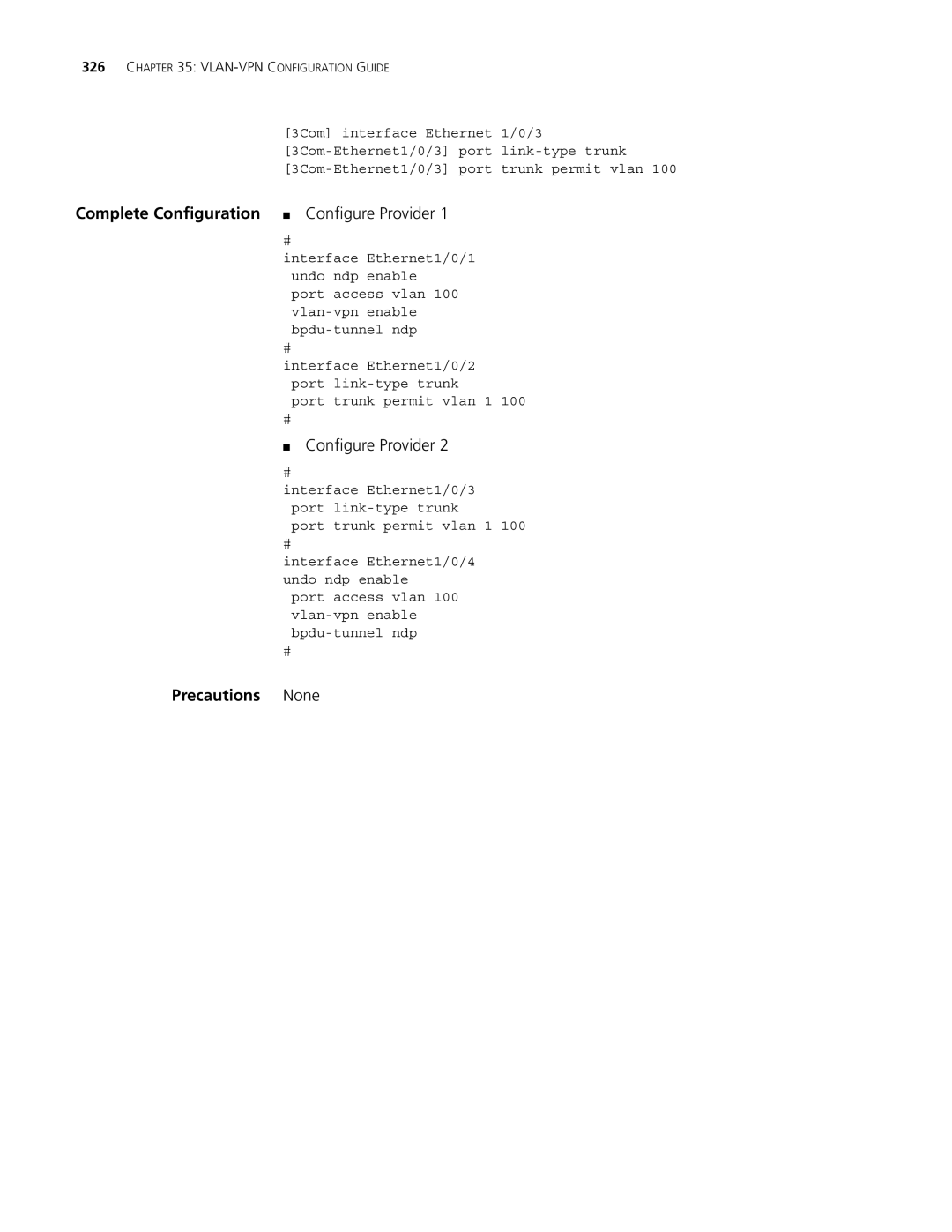 3Com 4210, 5500G, 4200G manual Complete Configuration Configure Provider 