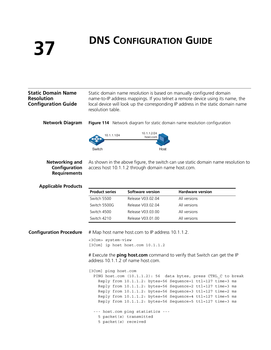 3Com 5500G, 4210, 4200G manual DNS Configuration Guide, Requirements Applicable Products 