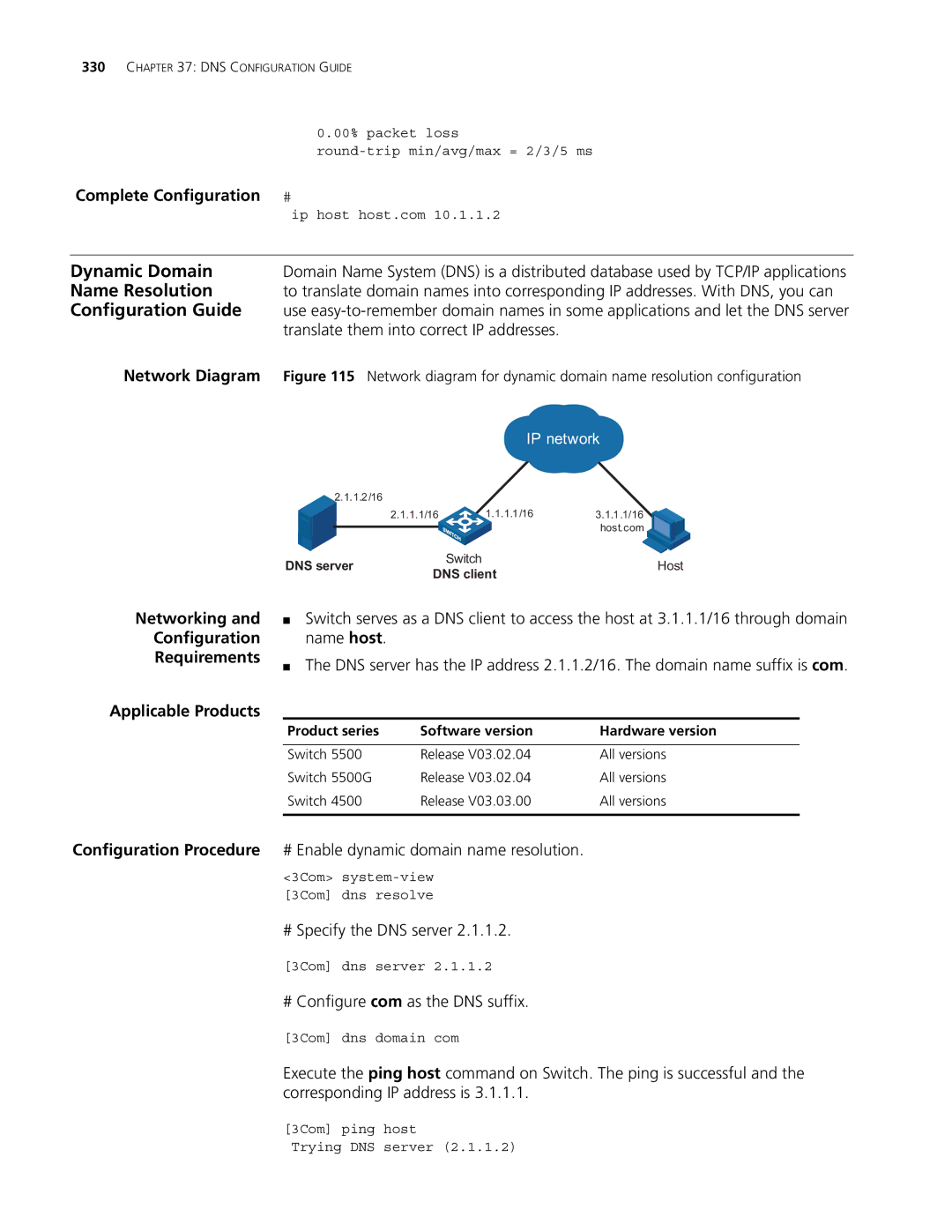 3Com 4210, 5500G Dynamic Domain, Name Resolution, Translate them into correct IP addresses, # Specify the DNS server 