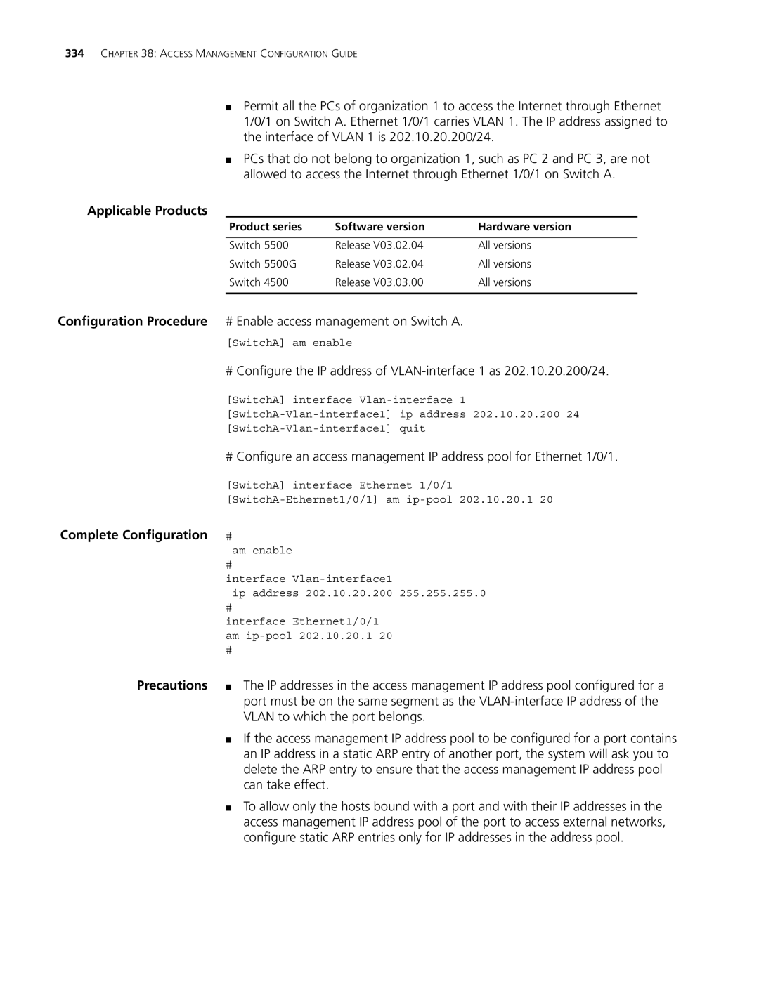 3Com 4210, 5500G, 4200G manual # Enable access management on Switch a, Vlan to which the port belongs, Can take effect 