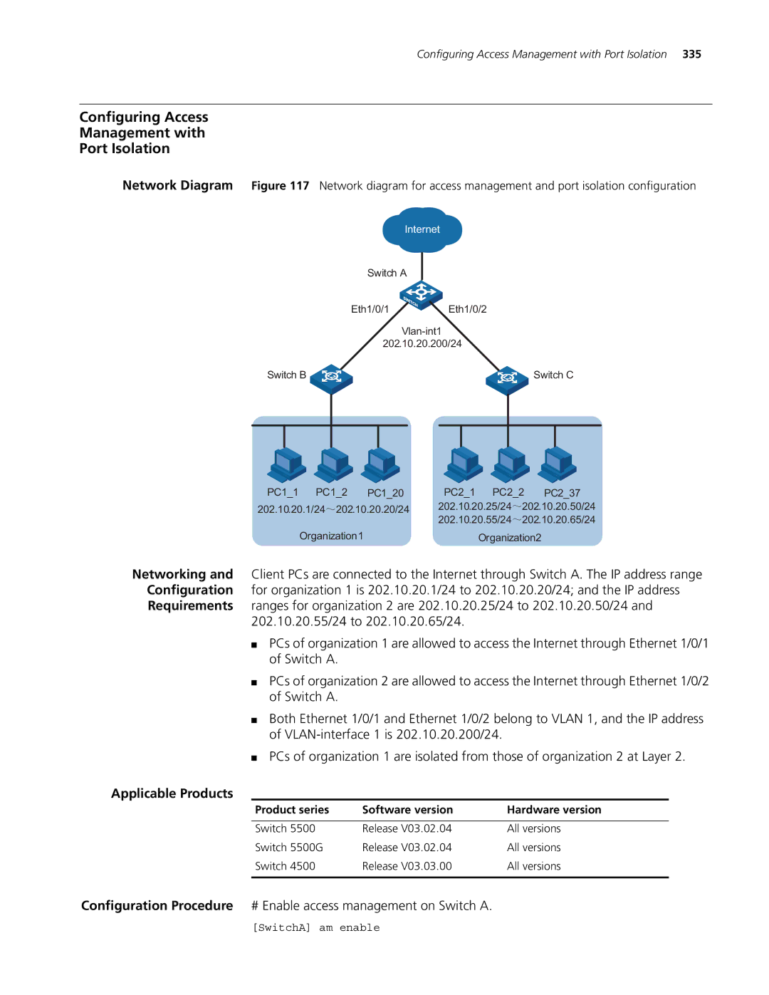 3Com 4200G, 5500G, 4210 manual Configuring Access Management with Port Isolation 