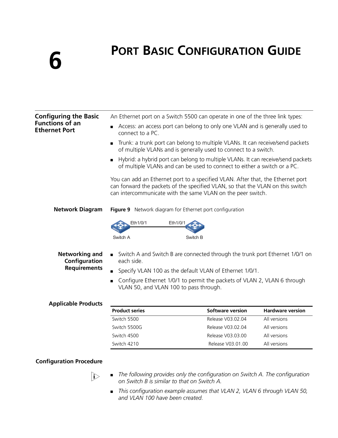 3Com 4200G, 5500G, 4210 manual Port Basic Configuration Guide, Configuring the Basic Functions of an Ethernet Port 