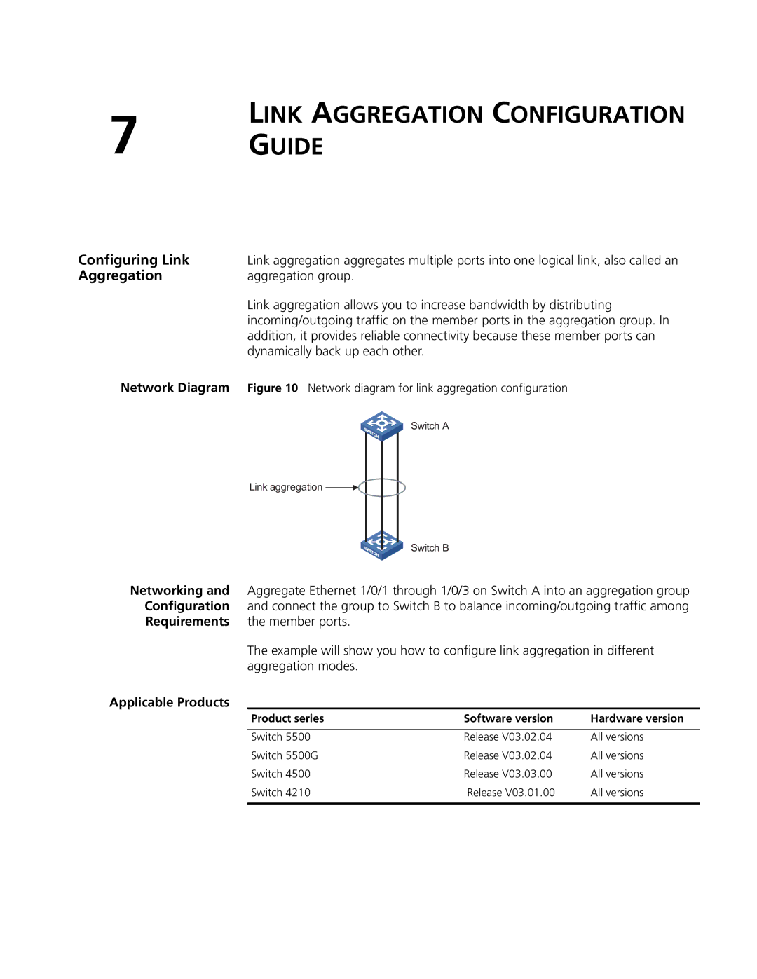 3Com 5500G, 4210, 4200G manual Link Aggregation Configuration Guide, Configuring Link, Networking 