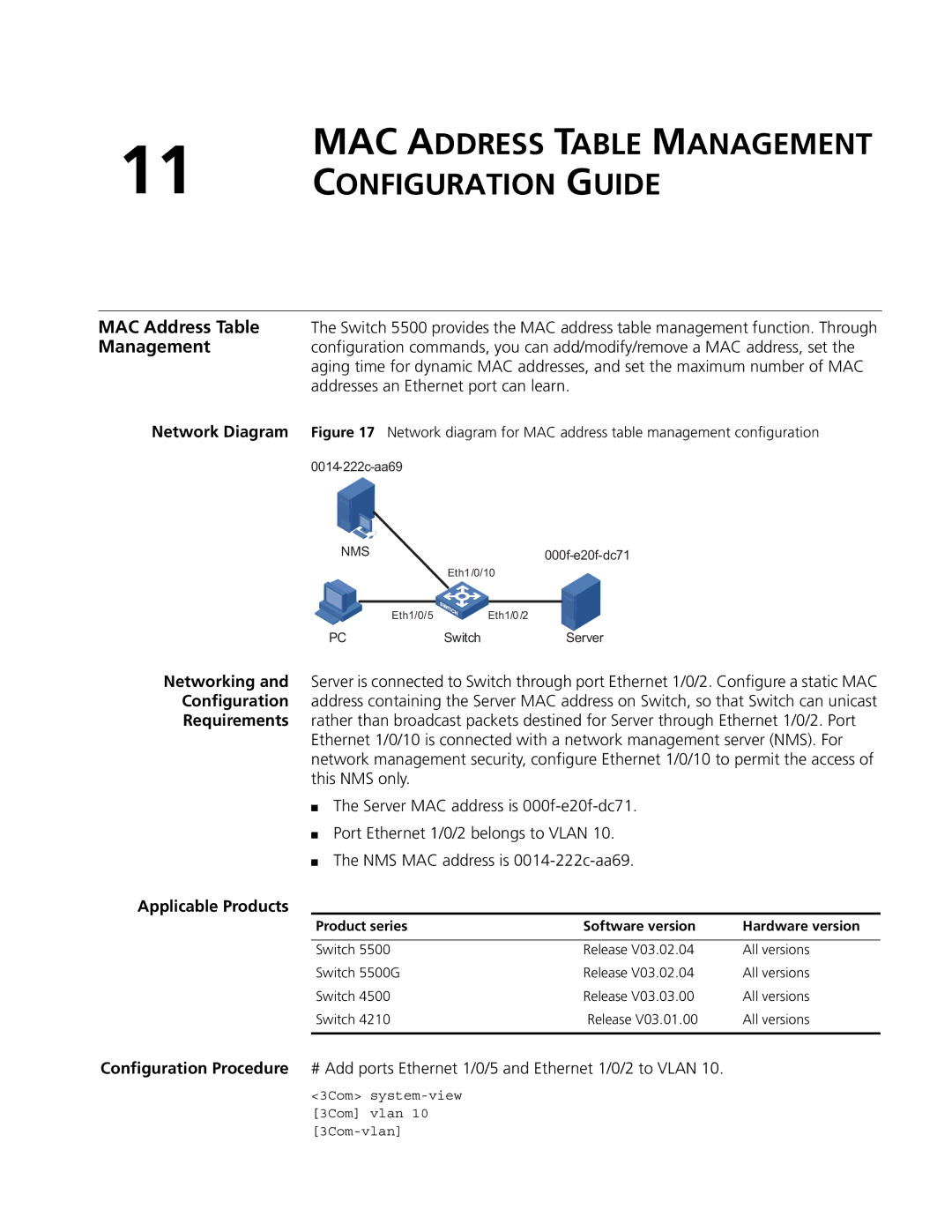 3Com 5500G, 4210, 4200G manual MAC Address Table Management Configuration Guide 