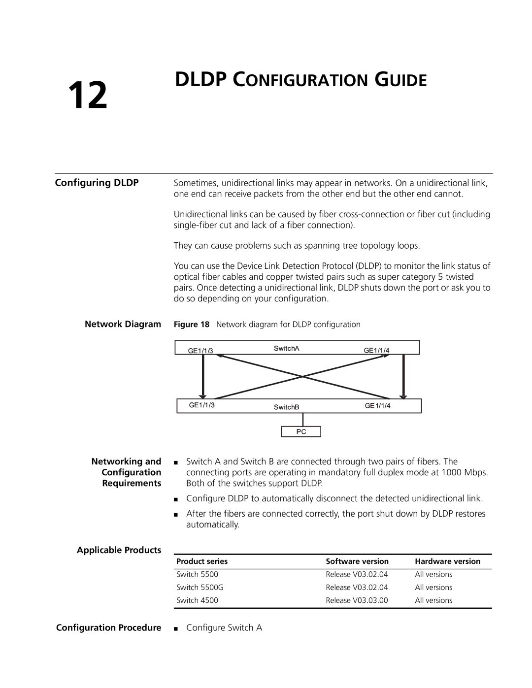 3Com 4200G, 5500G, 4210 manual Dldp Configuration Guide, Configuring Dldp, Both of the switches support Dldp 