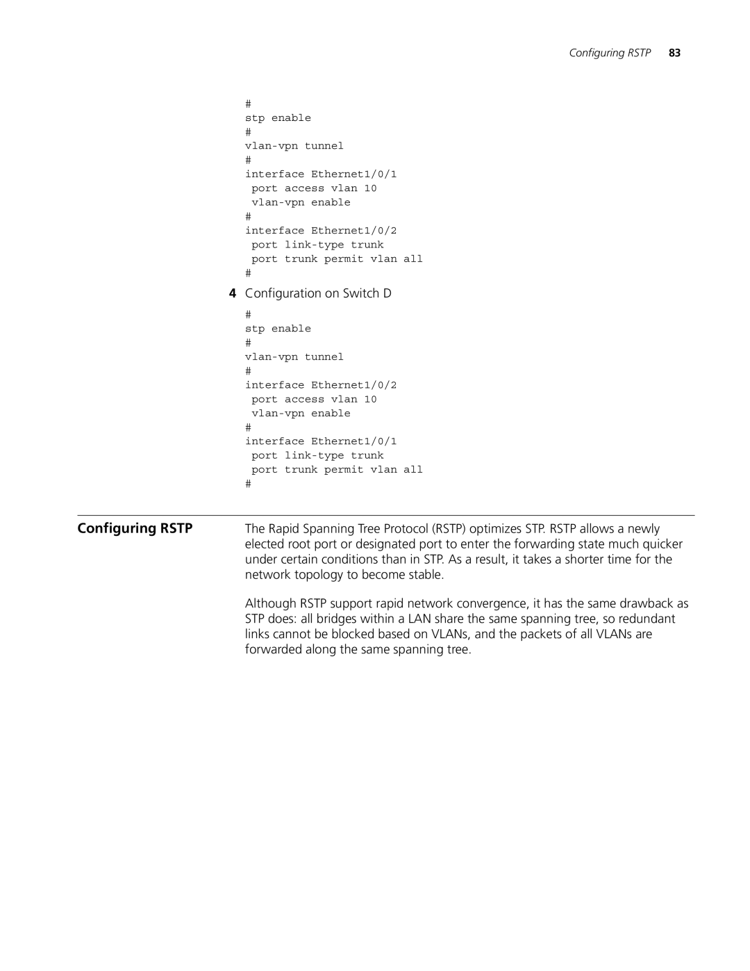 3Com 4200G, 5500G, 4210 manual Configuring Rstp, Network topology to become stable, Forwarded along the same spanning tree 