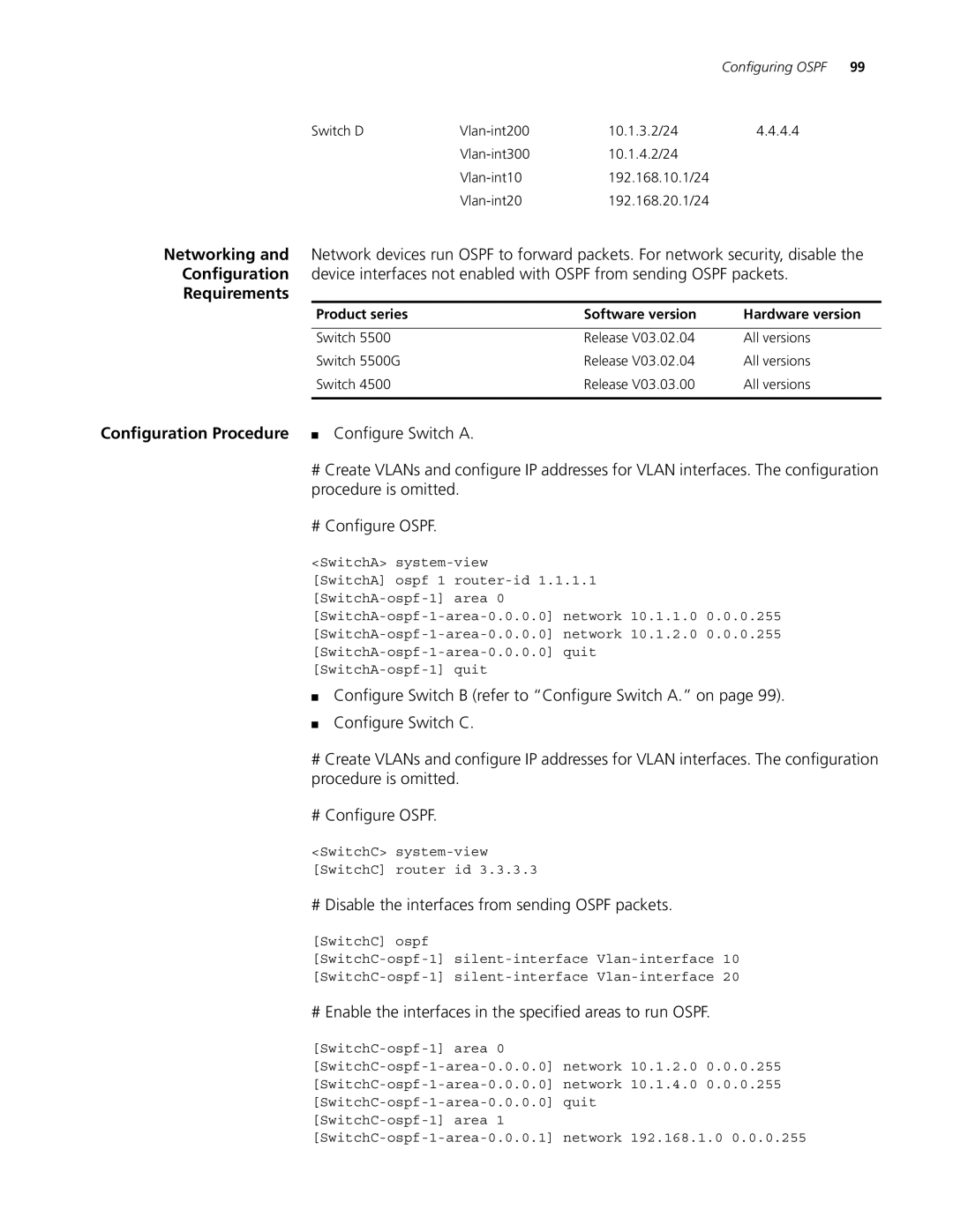 3Com 4200G # Disable the interfaces from sending Ospf packets, # Enable the interfaces in the specified areas to run Ospf 