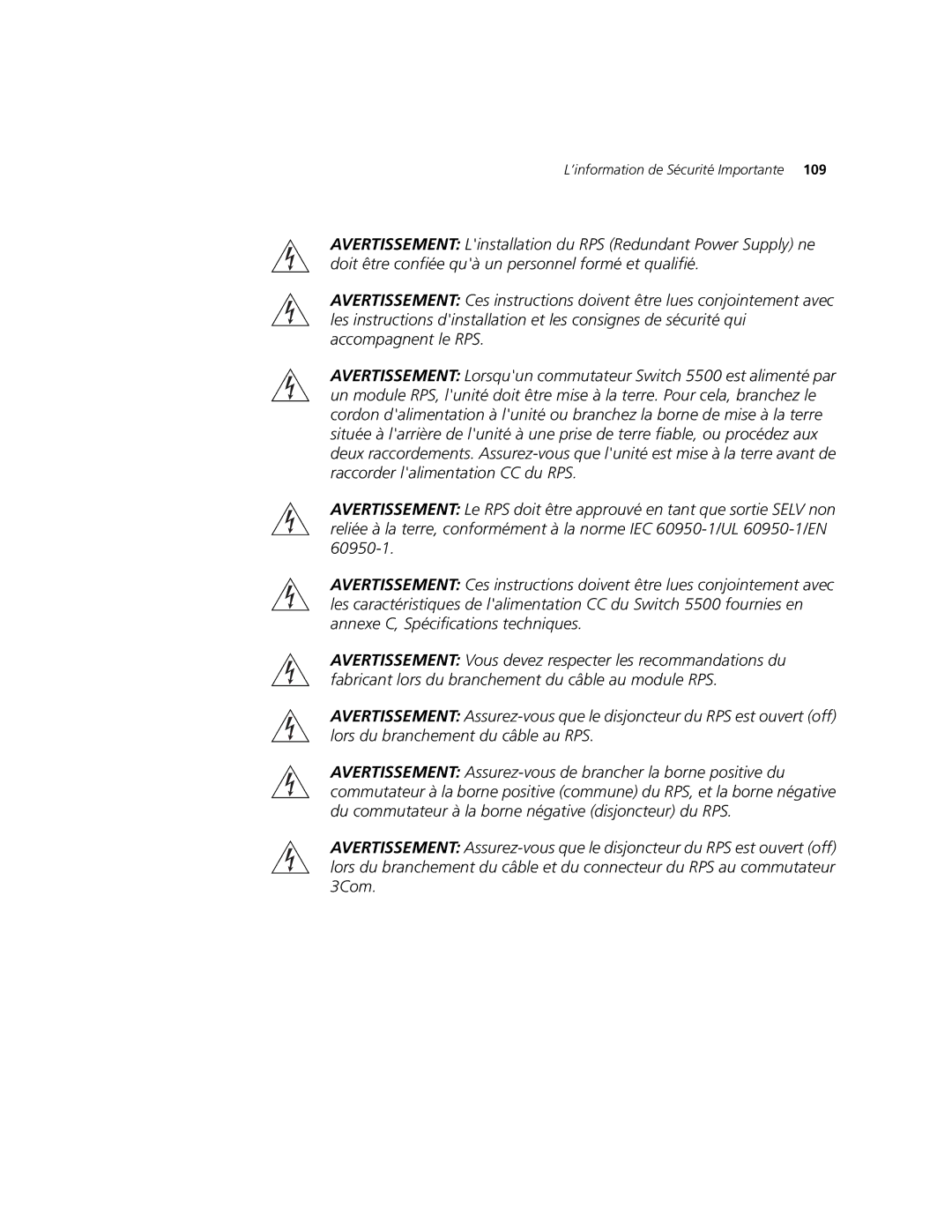 3Com 5500-EI, 5500G-EI manual ’information de Sécurité Importante 