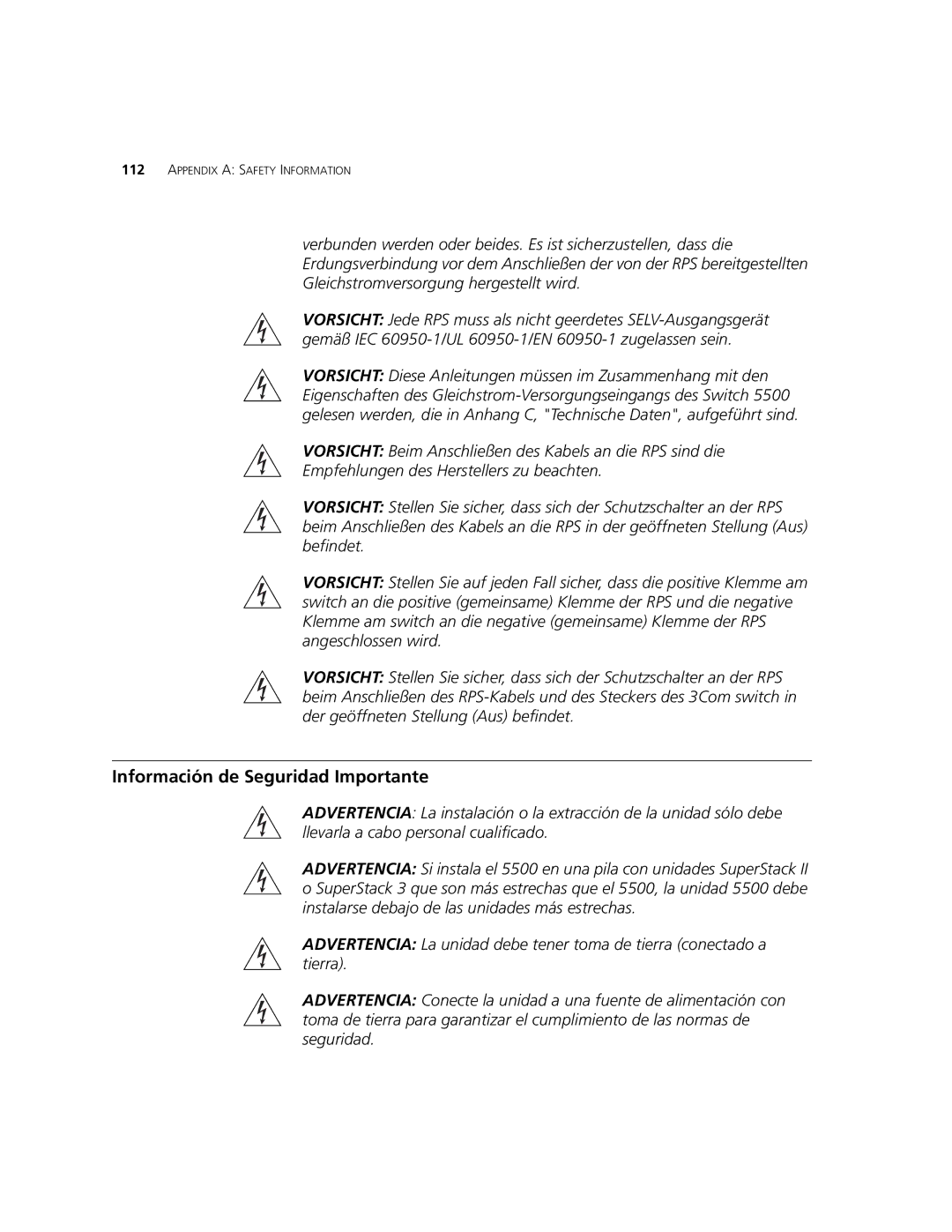 3Com 5500G-EI, 5500-EI manual Información de Seguridad Importante 