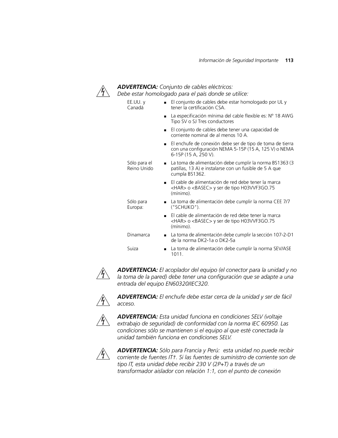 3Com 5500-EI, 5500G-EI manual Información de Seguridad Importante 