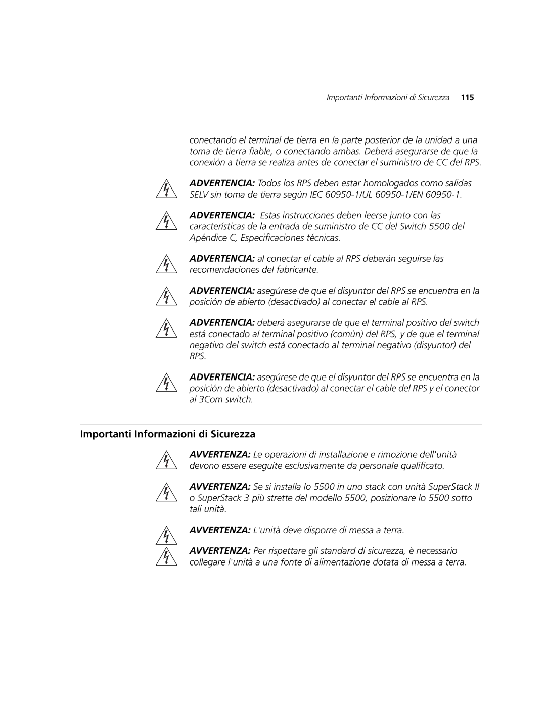 3Com 5500-EI, 5500G-EI manual Importanti Informazioni di Sicurezza 