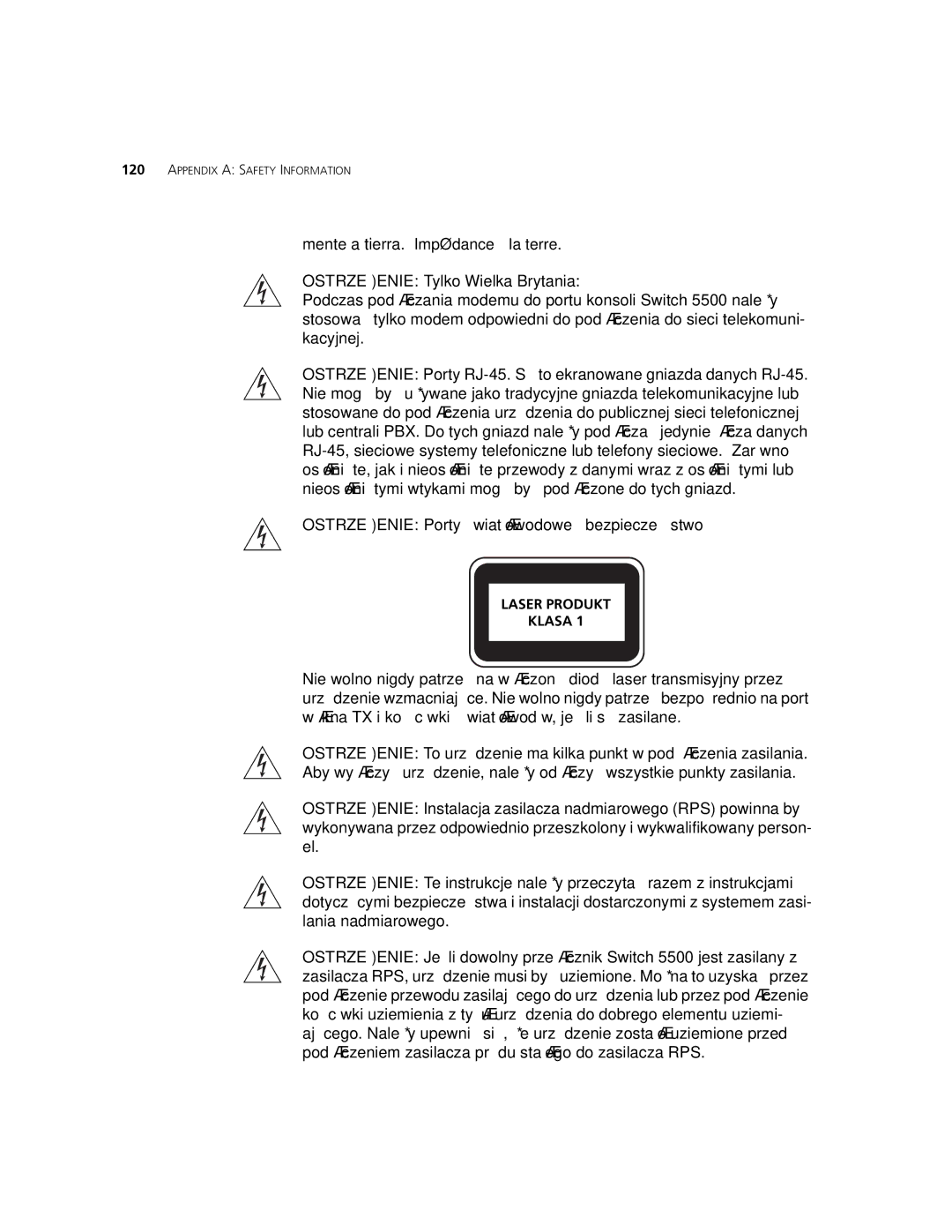 3Com 5500G-EI, 5500-EI manual Ostrzeżenie Porty światłowodowe bezpieczeństwo 