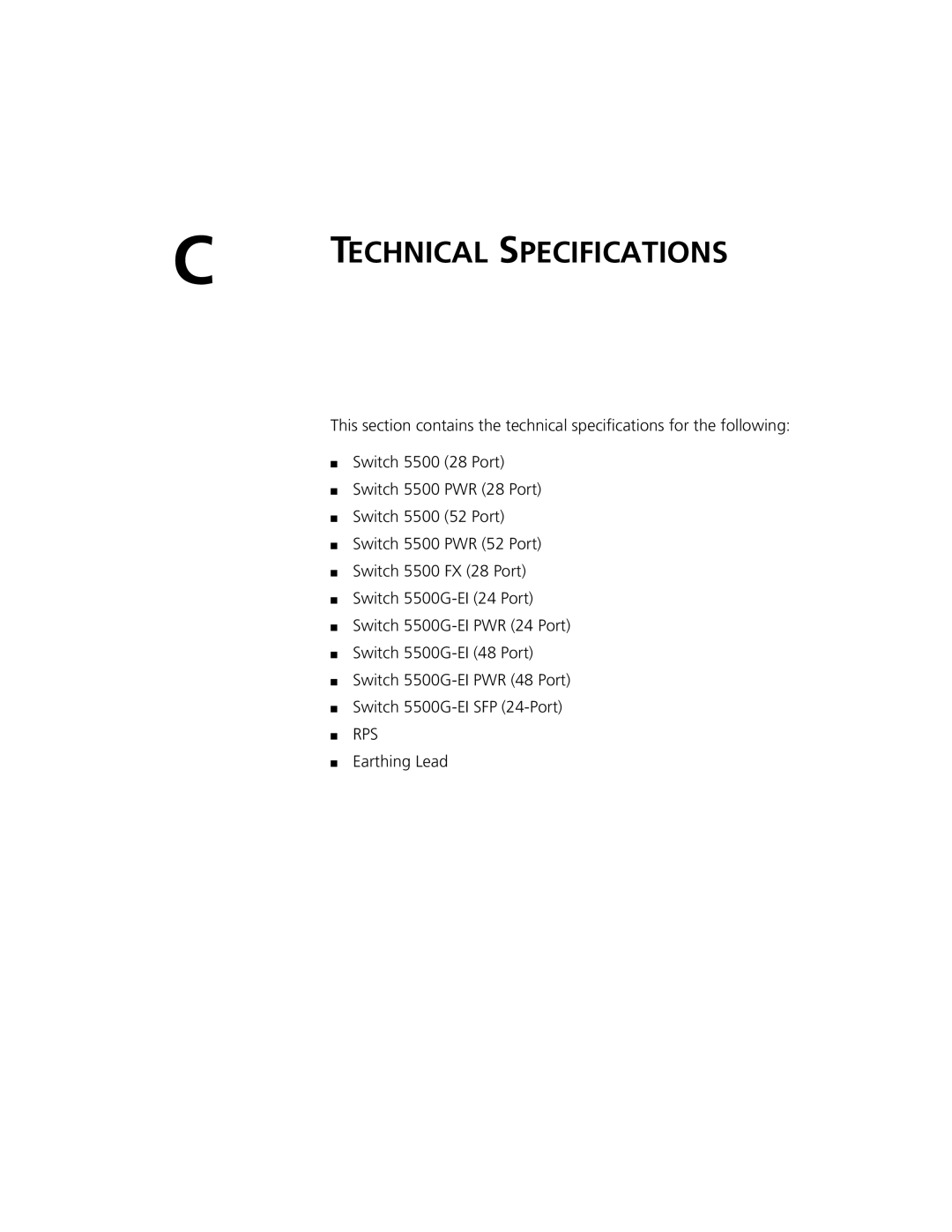 3Com 5500-EI, 5500G-EI manual Technical Specifications 