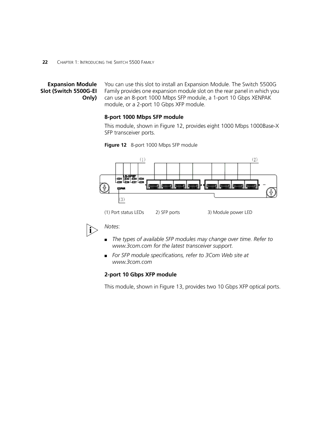 3Com 5500G-EI, 5500-EI manual Port 1000 Mbps SFP module, Port 10 Gbps XFP module 