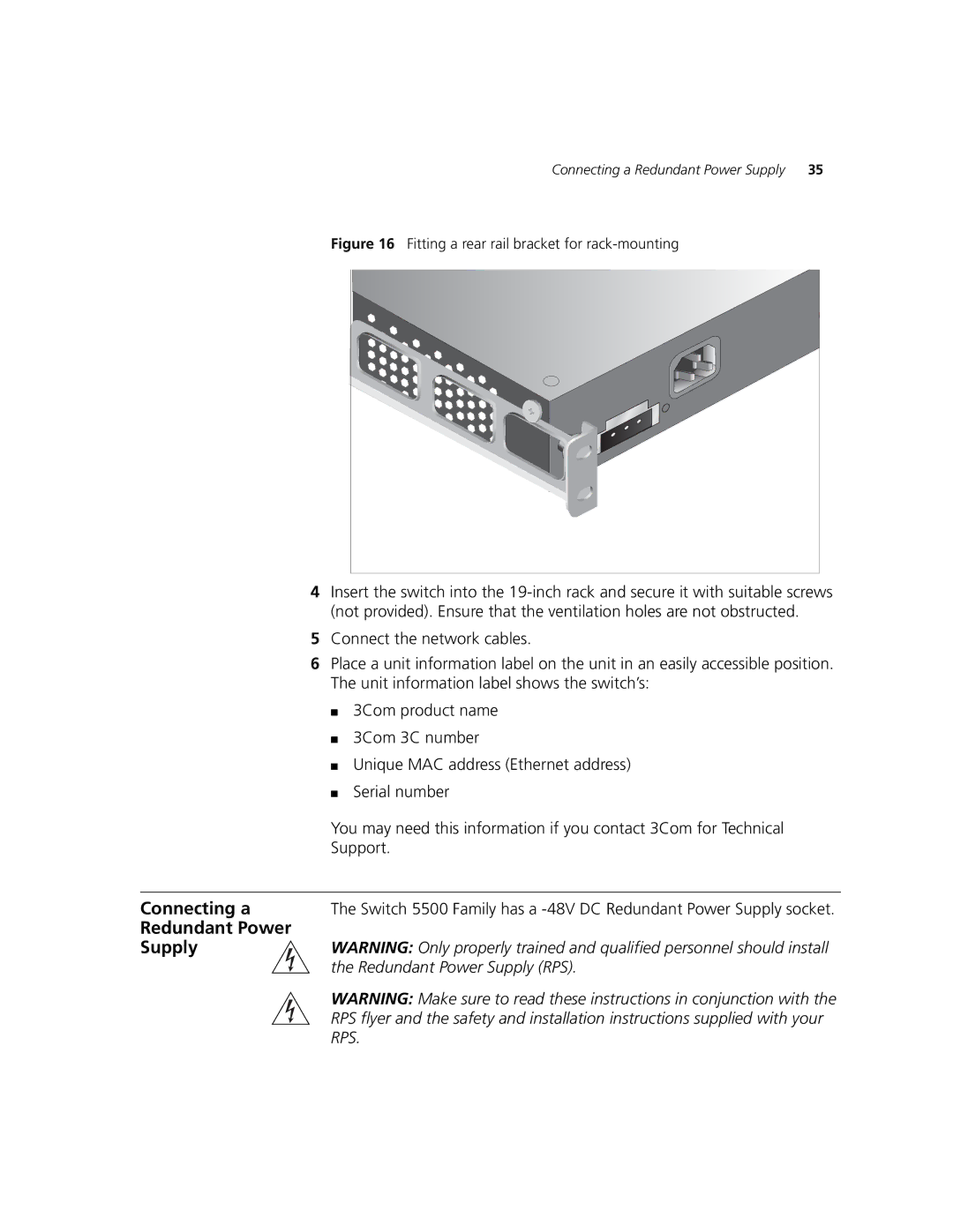 3Com 5500-EI, 5500G-EI manual Connecting a, Redundant Power Supply 