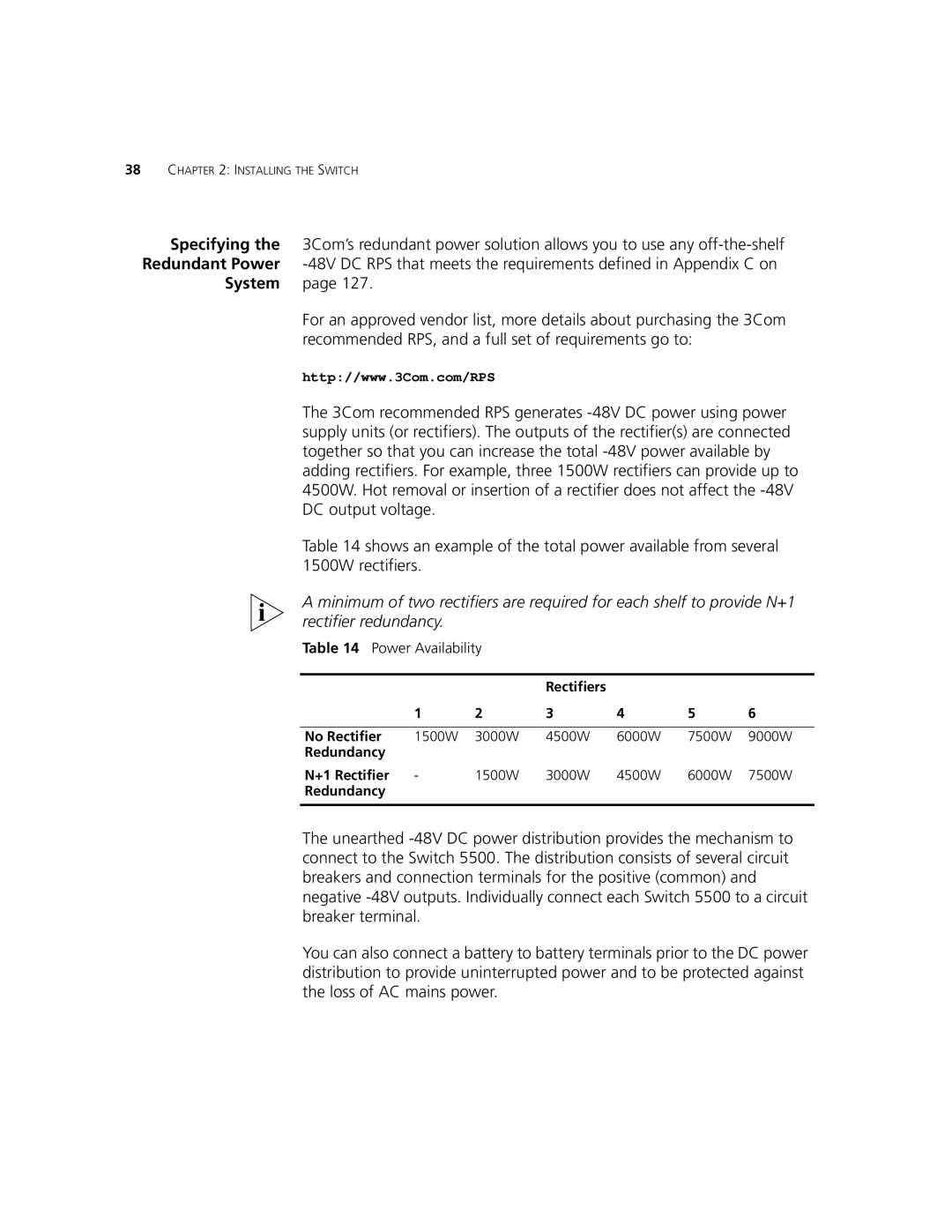 3Com 5500G-EI, 5500-EI manual Specifying, System, Recommended RPS, and a full set of requirements go to, Power Availability 