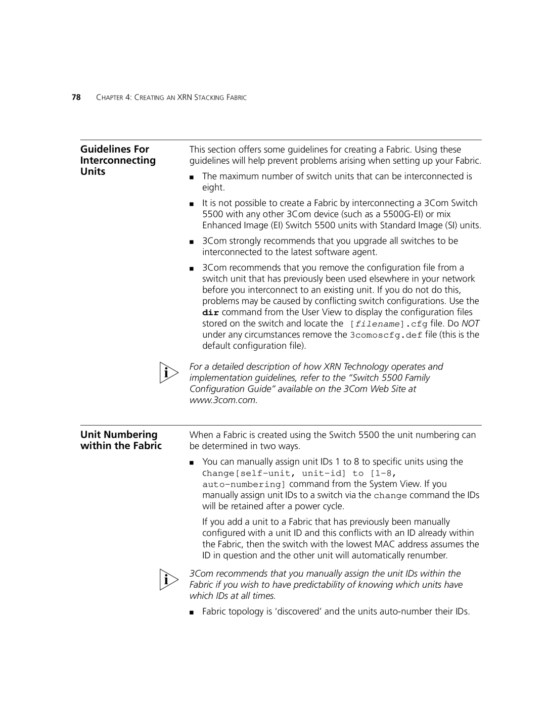 3Com 5500G-EI, 5500-EI manual Guidelines For Interconnecting Units 