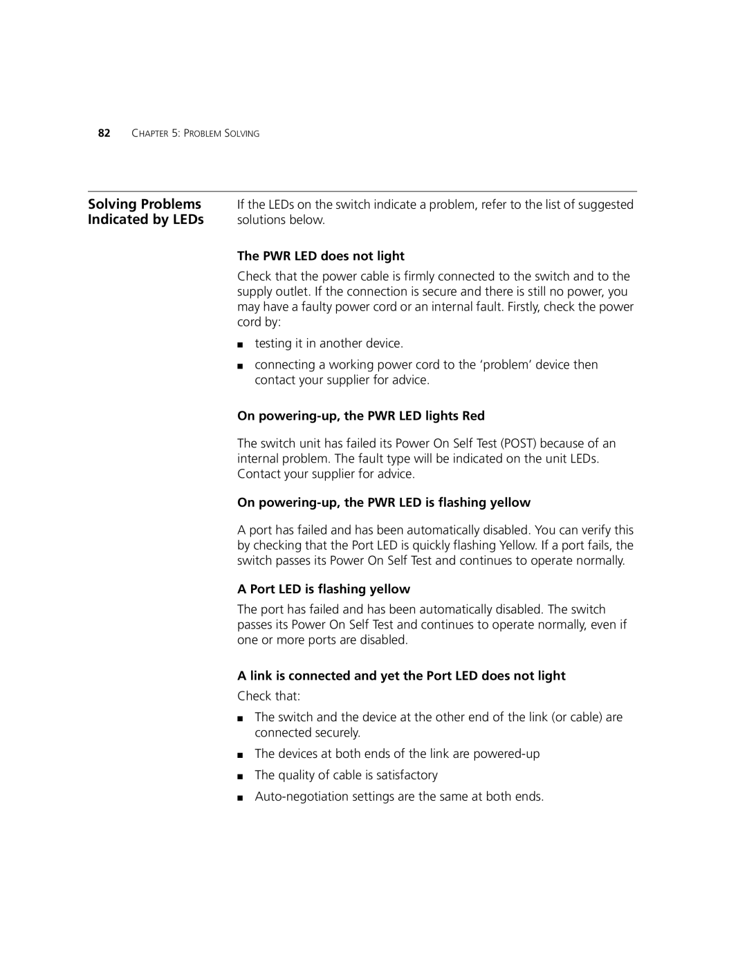 3Com 5500G-EI, 5500-EI manual Solving Problems, Indicated by LEDs 