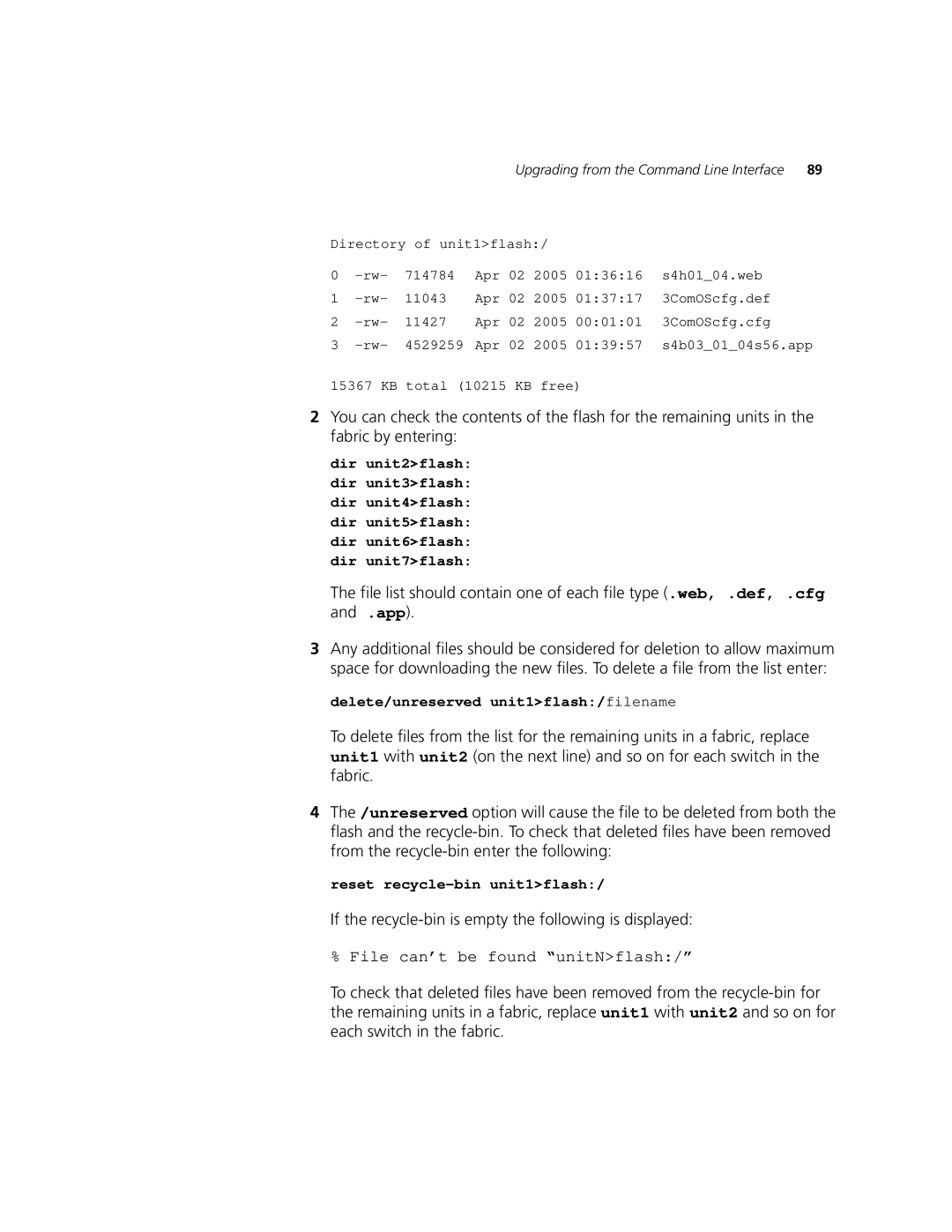 3Com 5500-EI, 5500G-EI manual If the recycle-bin is empty the following is displayed, File can’t be found unitNflash 