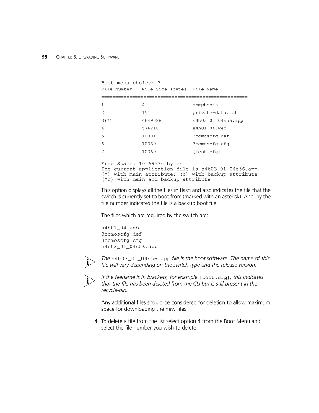 3Com 5500G-EI, 5500-EI manual Boot menu choice 