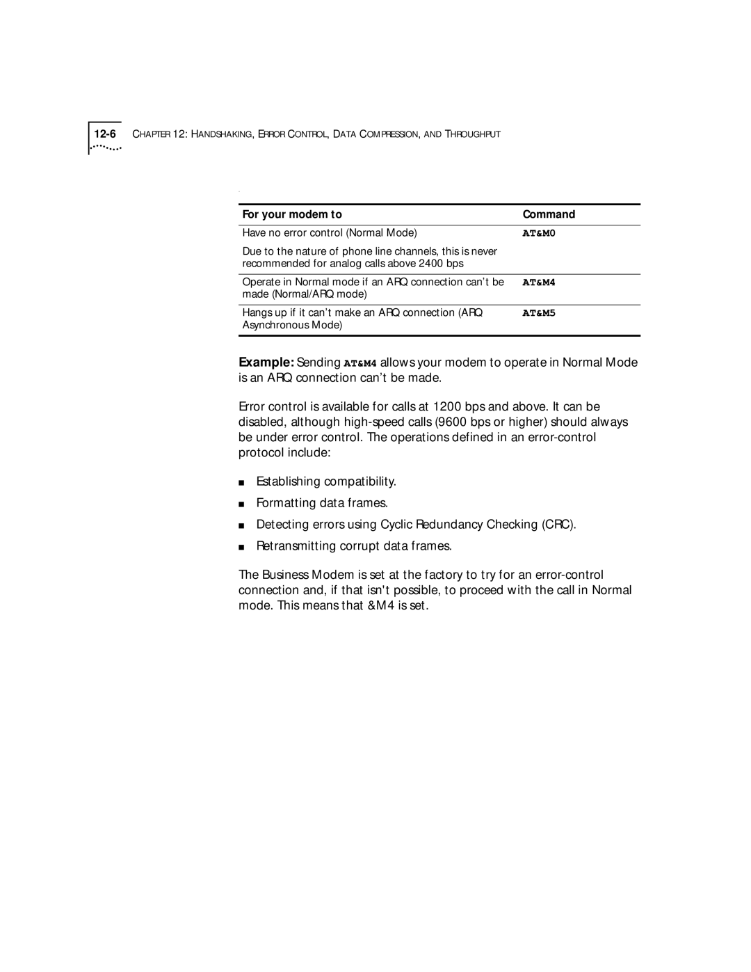 3Com 56K manual Have no error control Normal Mode, AT&M0, AT&M4, AT&M5, Asynchronous Mode 