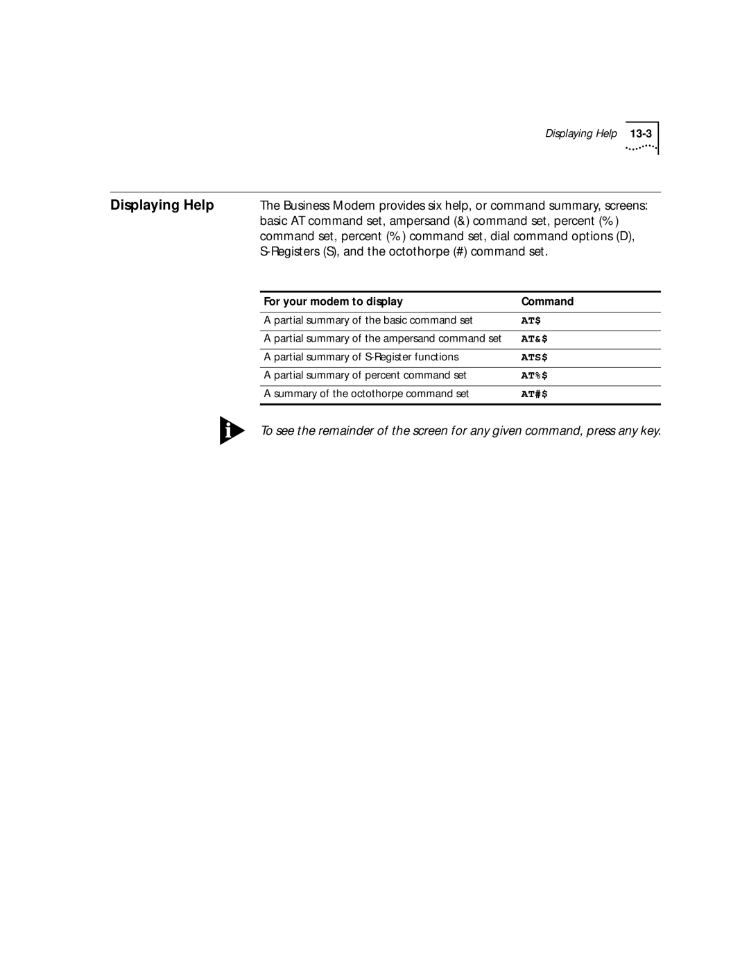 3Com 56K manual For your modem to display Command, At$ 