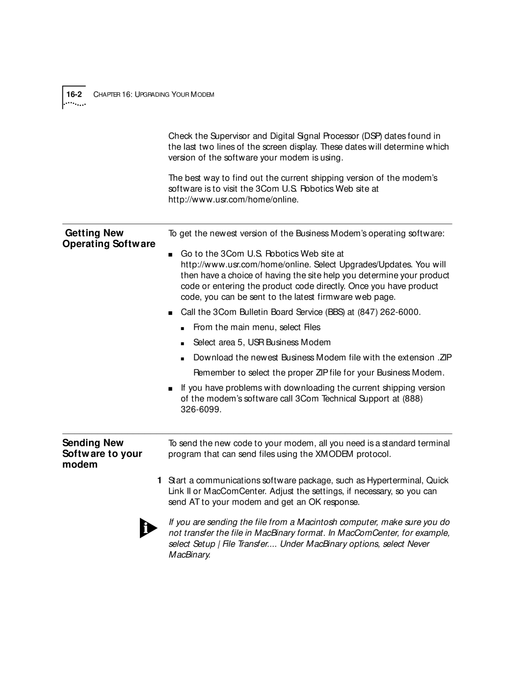 3Com 56K manual Getting New, Operating Software, Sending New, Software to your, Modem 