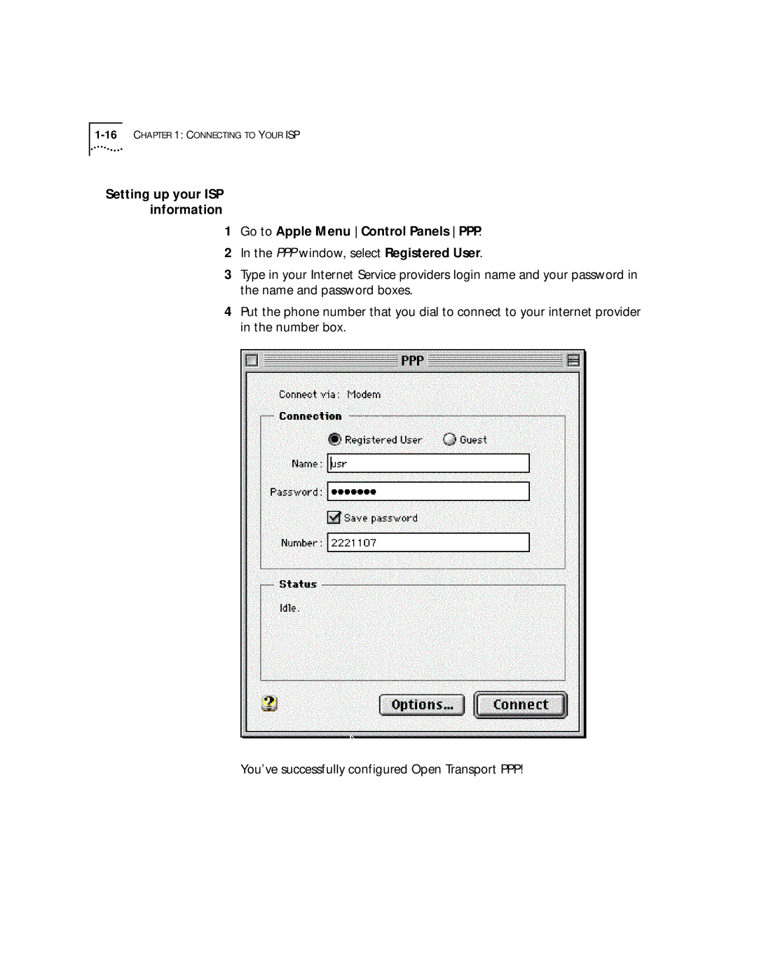 3Com 56K manual Go to Apple Menu Control Panels PPP 