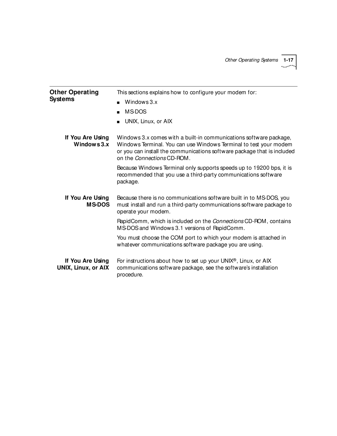 3Com 56K manual Other Operating, Systems, If You Are Using, Windows, UNIX, Linux, or AIX 