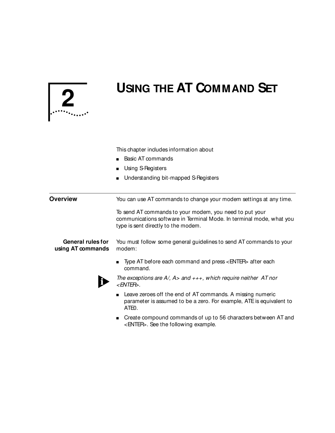 3Com 56K manual Using the AT Command SET, Overview, General rules for, Using AT commands 