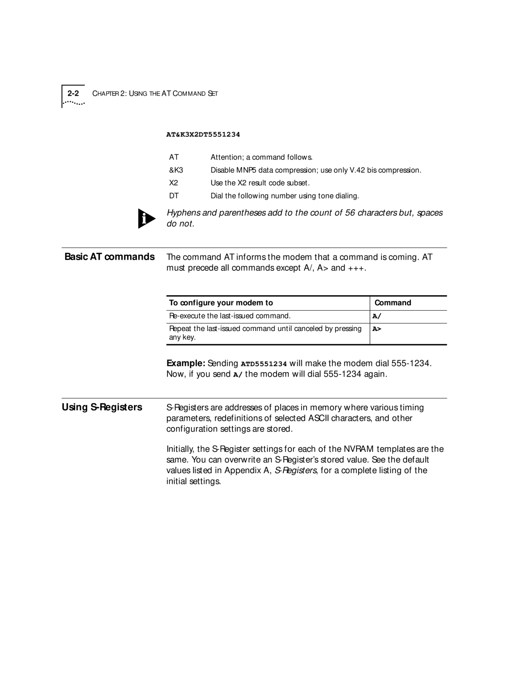 3Com 56K Use the X2 result code subset, Dial the following number using tone dialing, To configure your modem to Command 