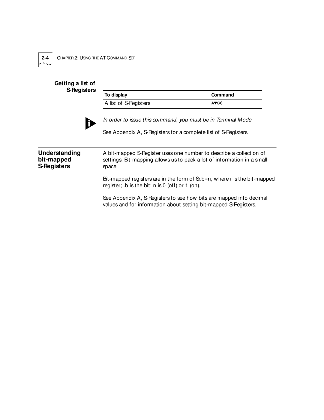 3Com 56K manual Understanding, Bit-mapped, Getting a list Registers, List of S-Registers 