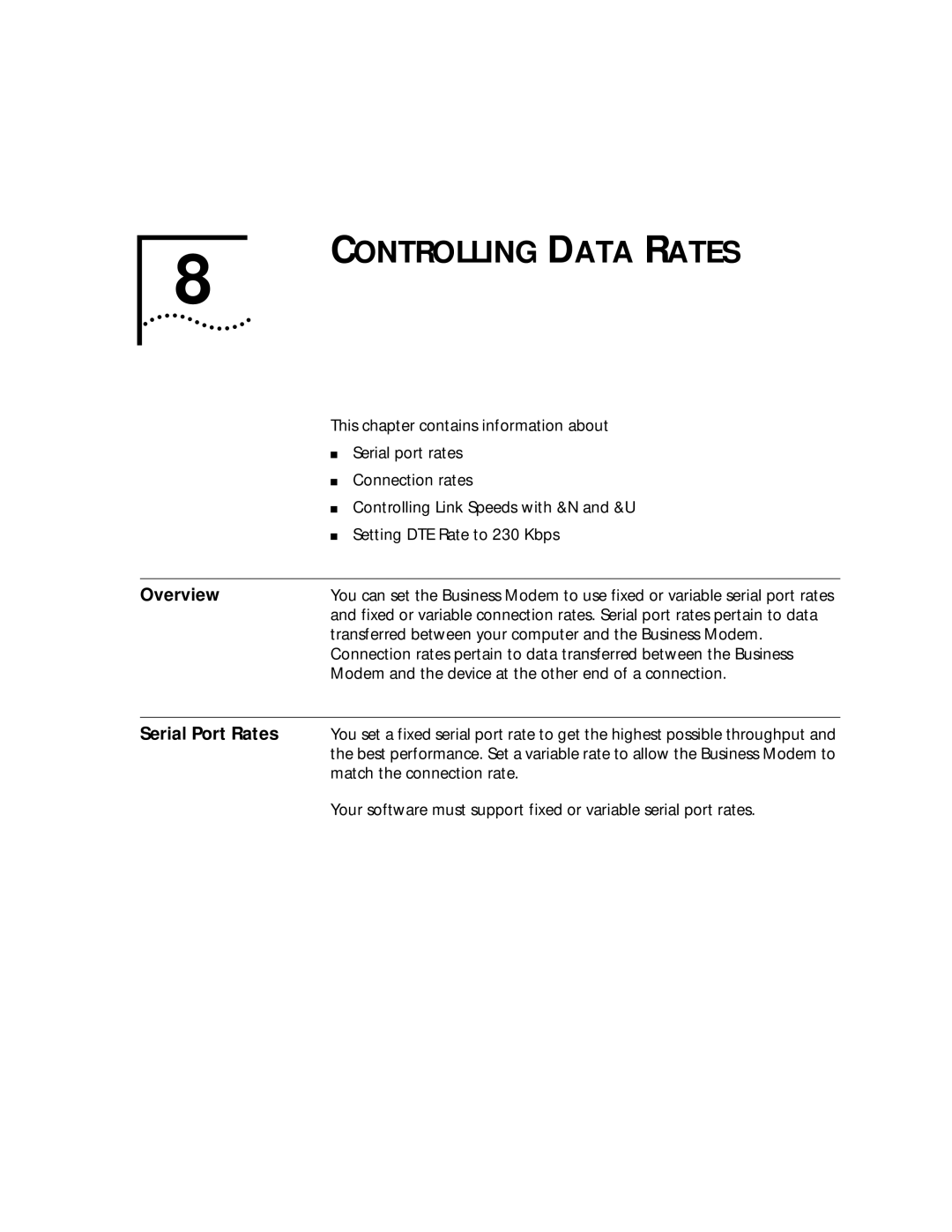 3Com 56K manual Controlling Data Rates, Serial Port Rates 