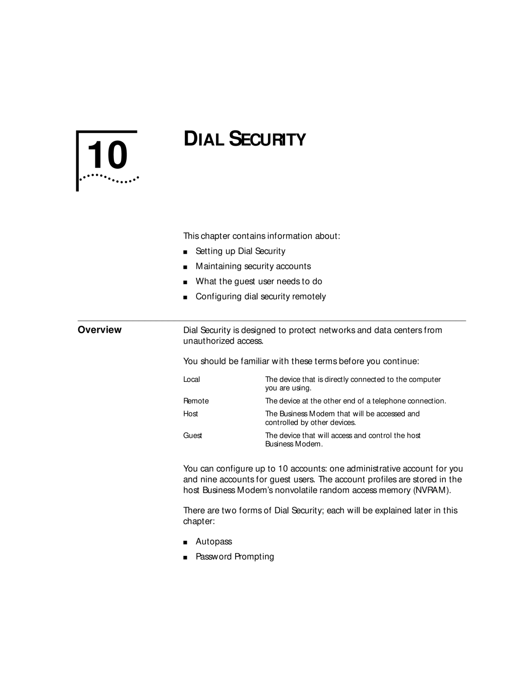 3Com 56K manual Dial Security 