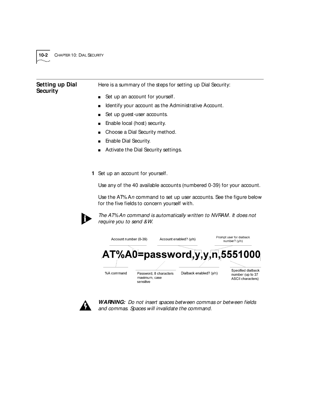 3Com 56K manual Setting up Dial, Security 