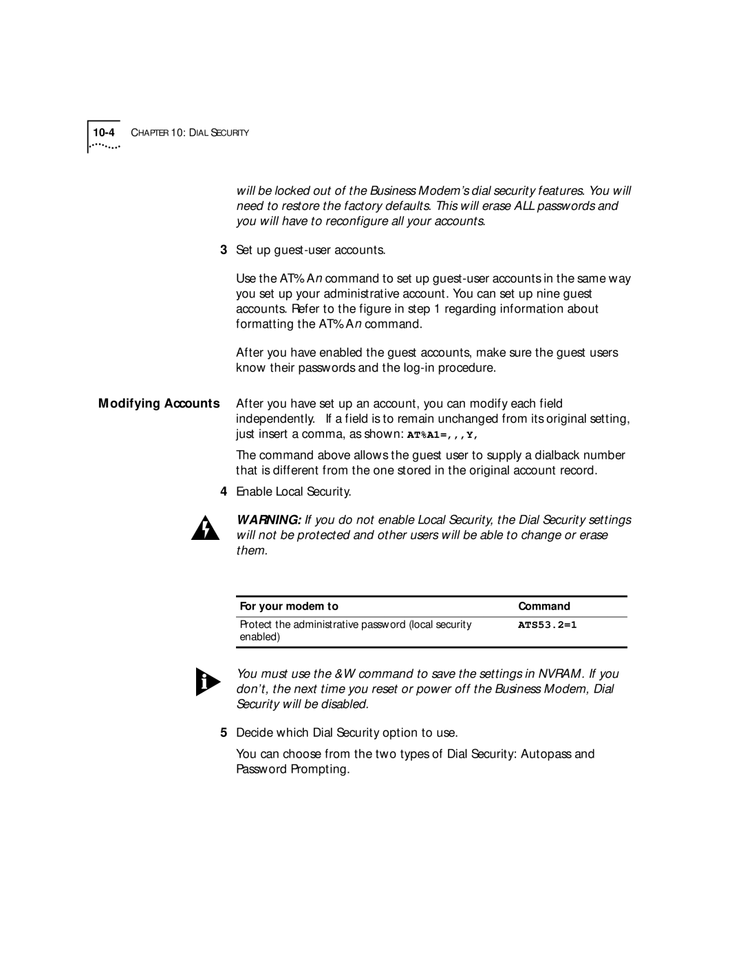 3Com 56K manual Enable Local Security, Enabled 