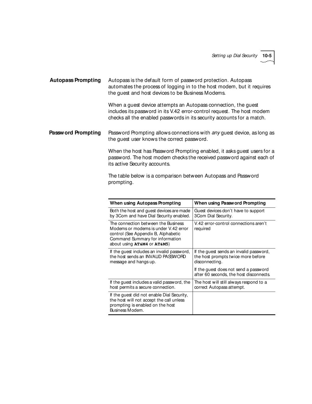 3Com 56K manual When using Autopass Prompting When using Password Prompting 