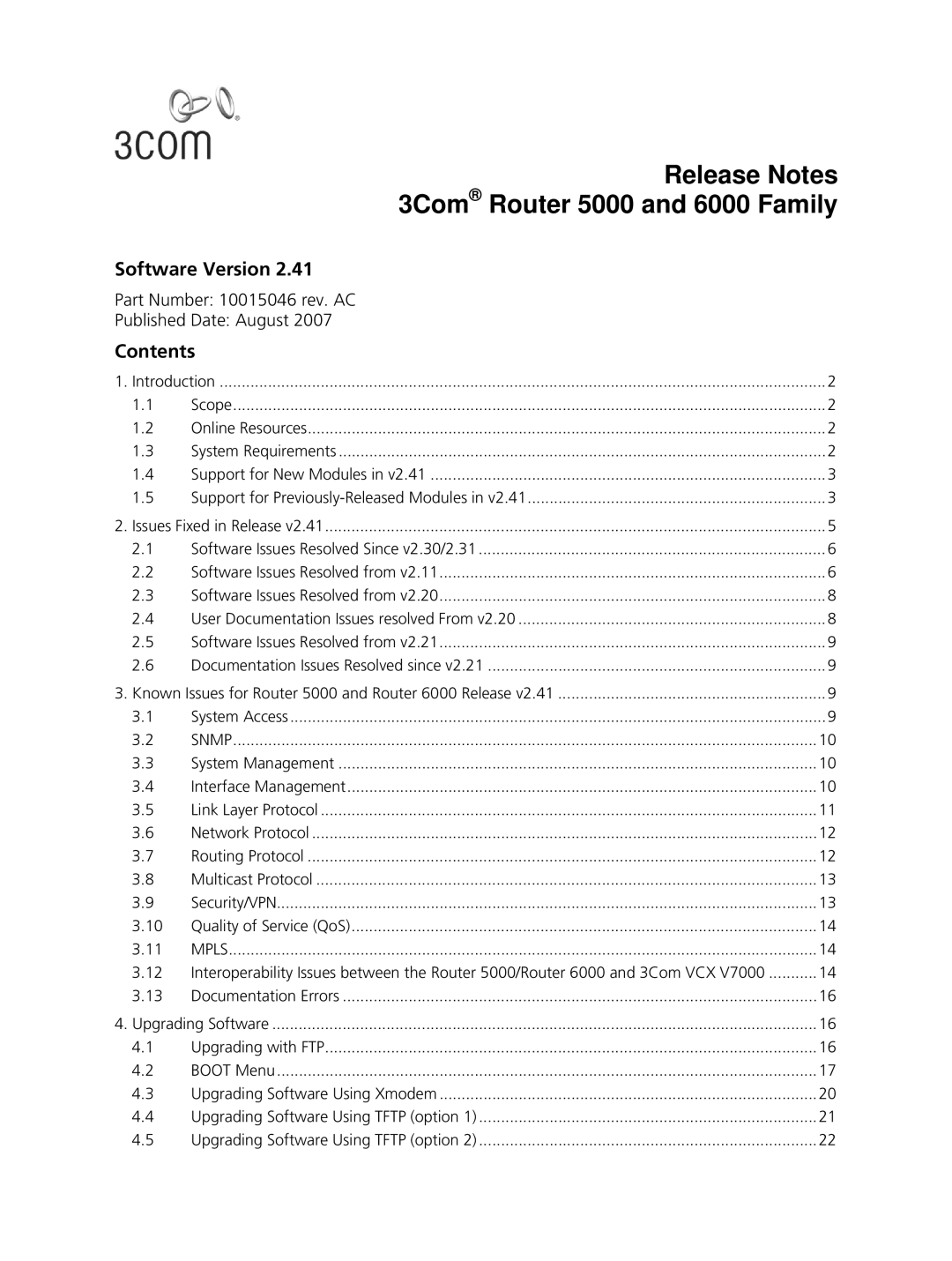 3Com 5000, 6000 manual Software Version, Contents 