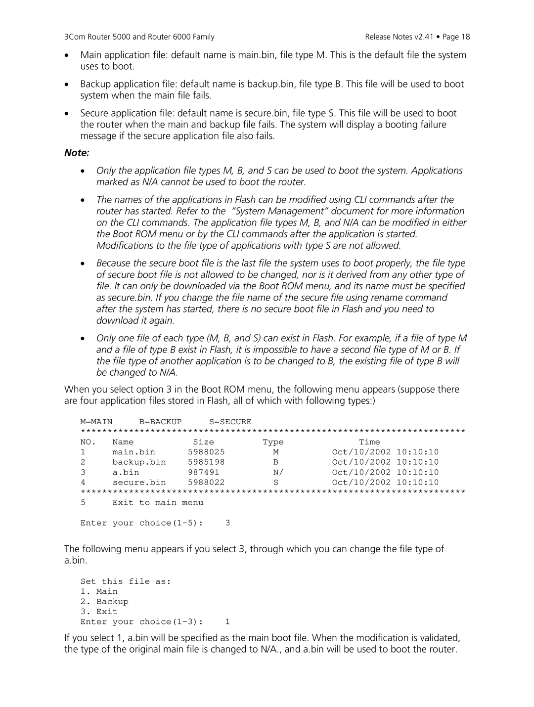 3Com 6000, 5000 manual =Main B=Backup S=Secure 