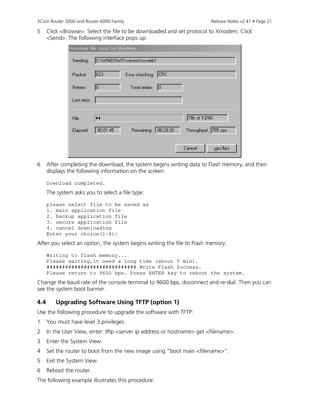 3Com 5000, 6000 manual Upgrading Software Using Tftp option 