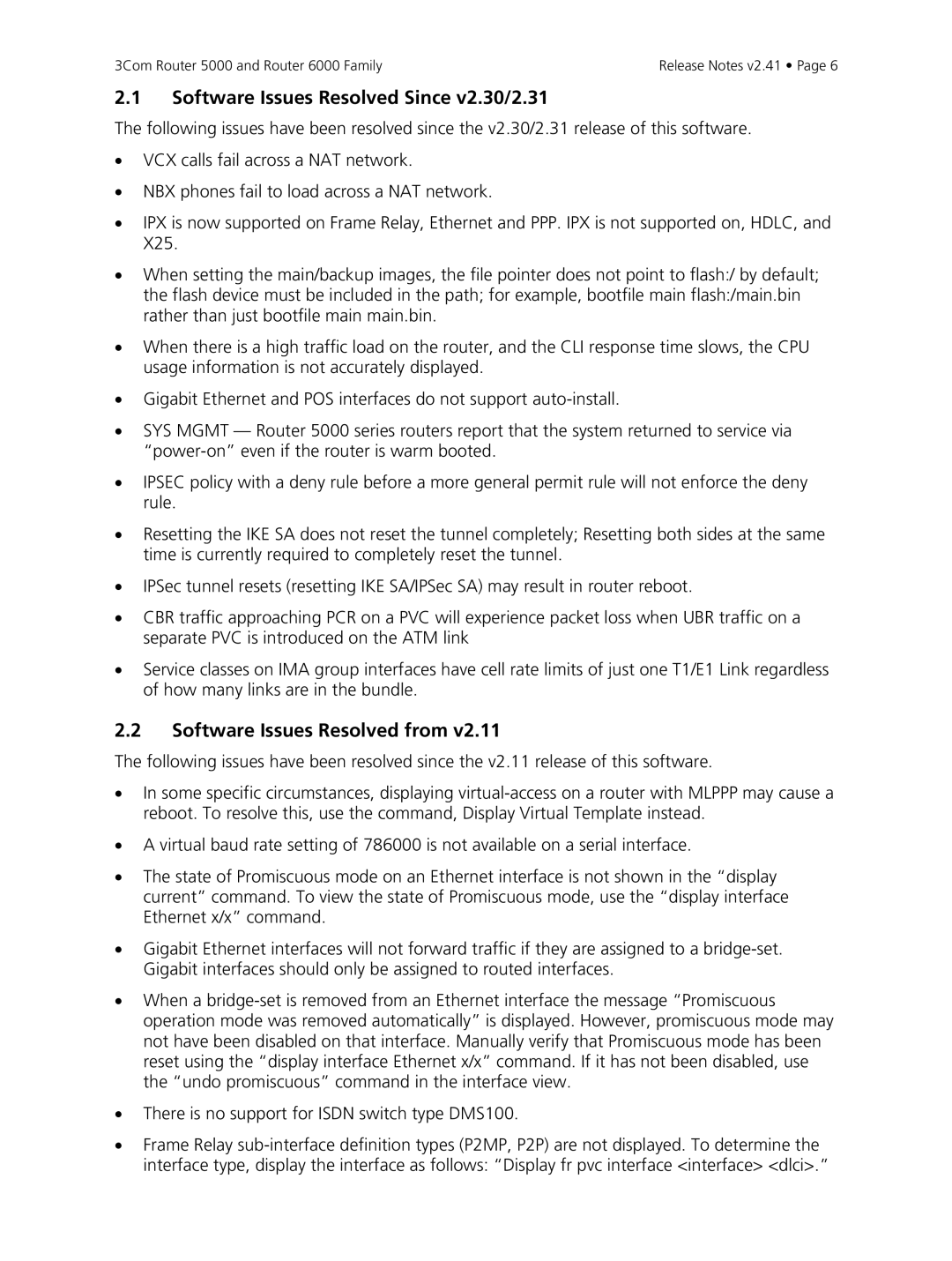 3Com 6000, 5000 manual Software Issues Resolved Since v2.30/2.31, Software Issues Resolved from 