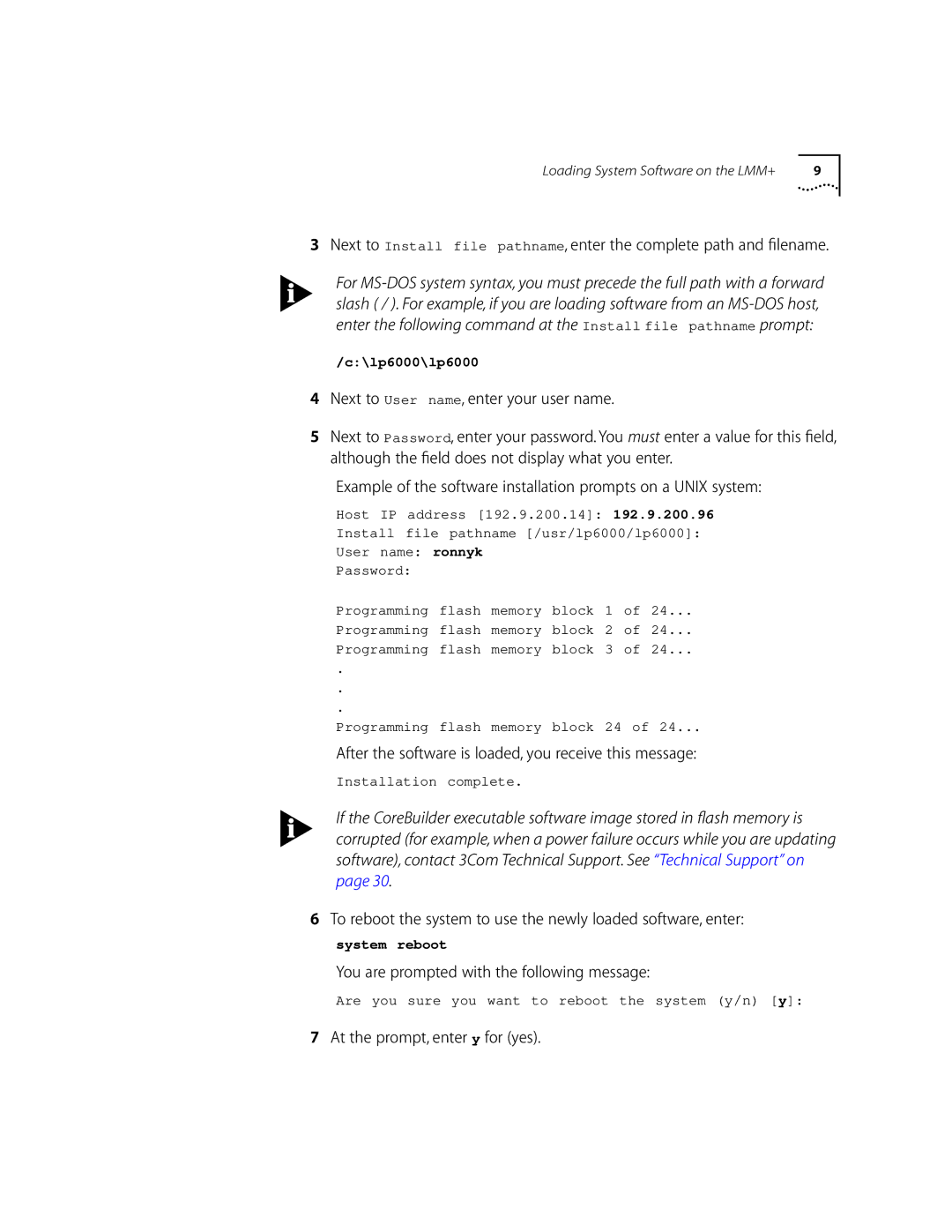 3Com 6000 manual After the software is loaded, you receive this message, You are prompted with the following message 