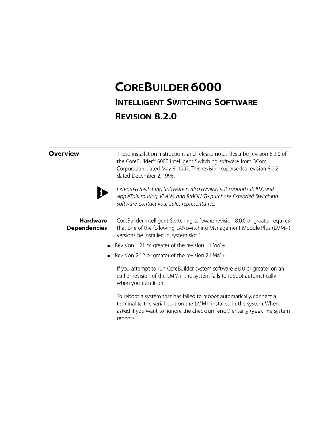 3Com manual Overview, CoreBuilder 6000 Intelligent Switching software from 3Com, Dated December 2 